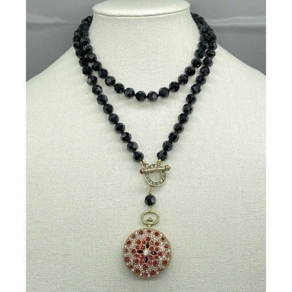 Heidi Daus Watch Pendant Necklace Timing Is Everything Jet Black Red Crystal 36