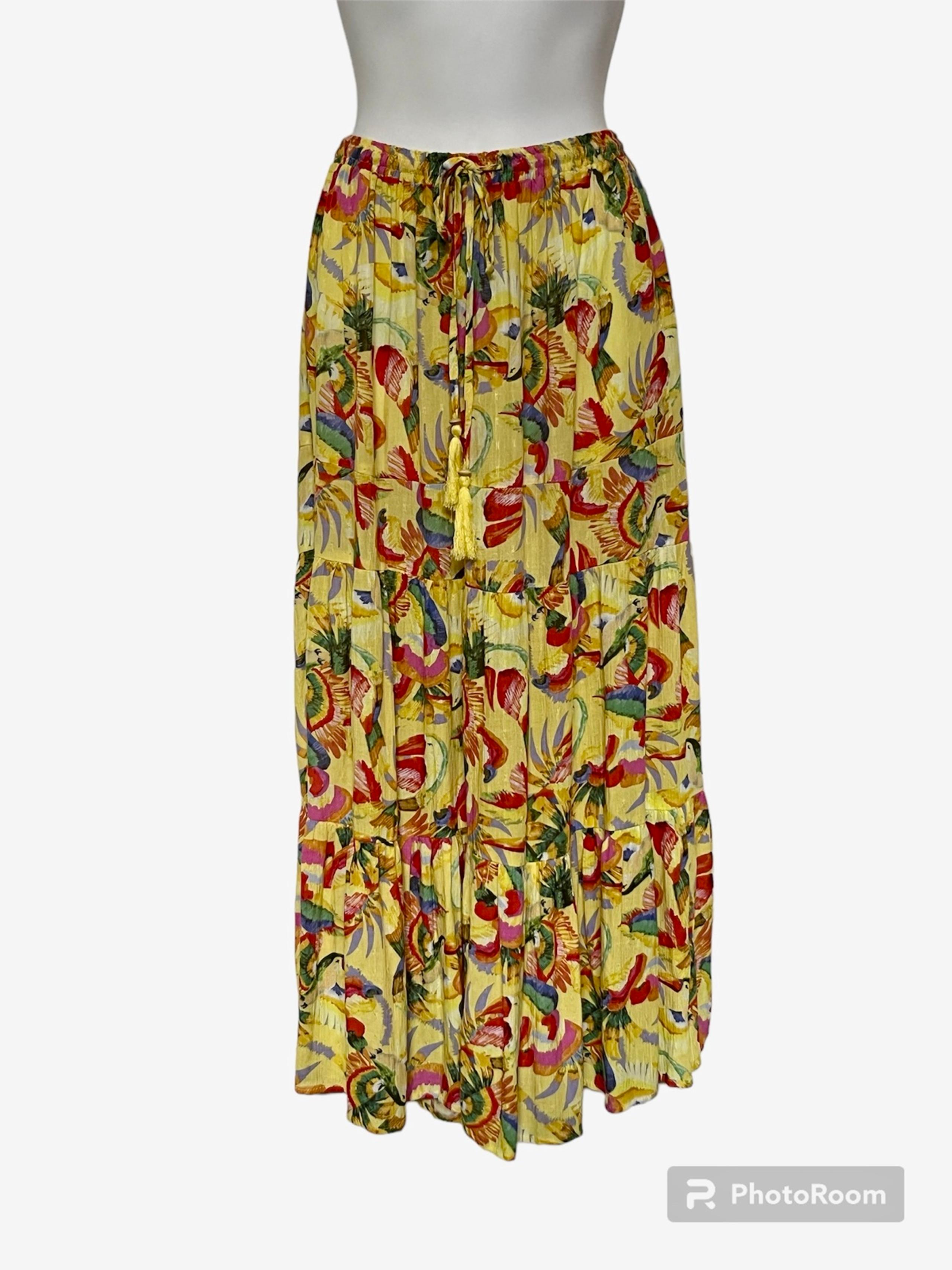 Boho bright tropical tiered midi skirt by Christian Siriano in Sz Medium