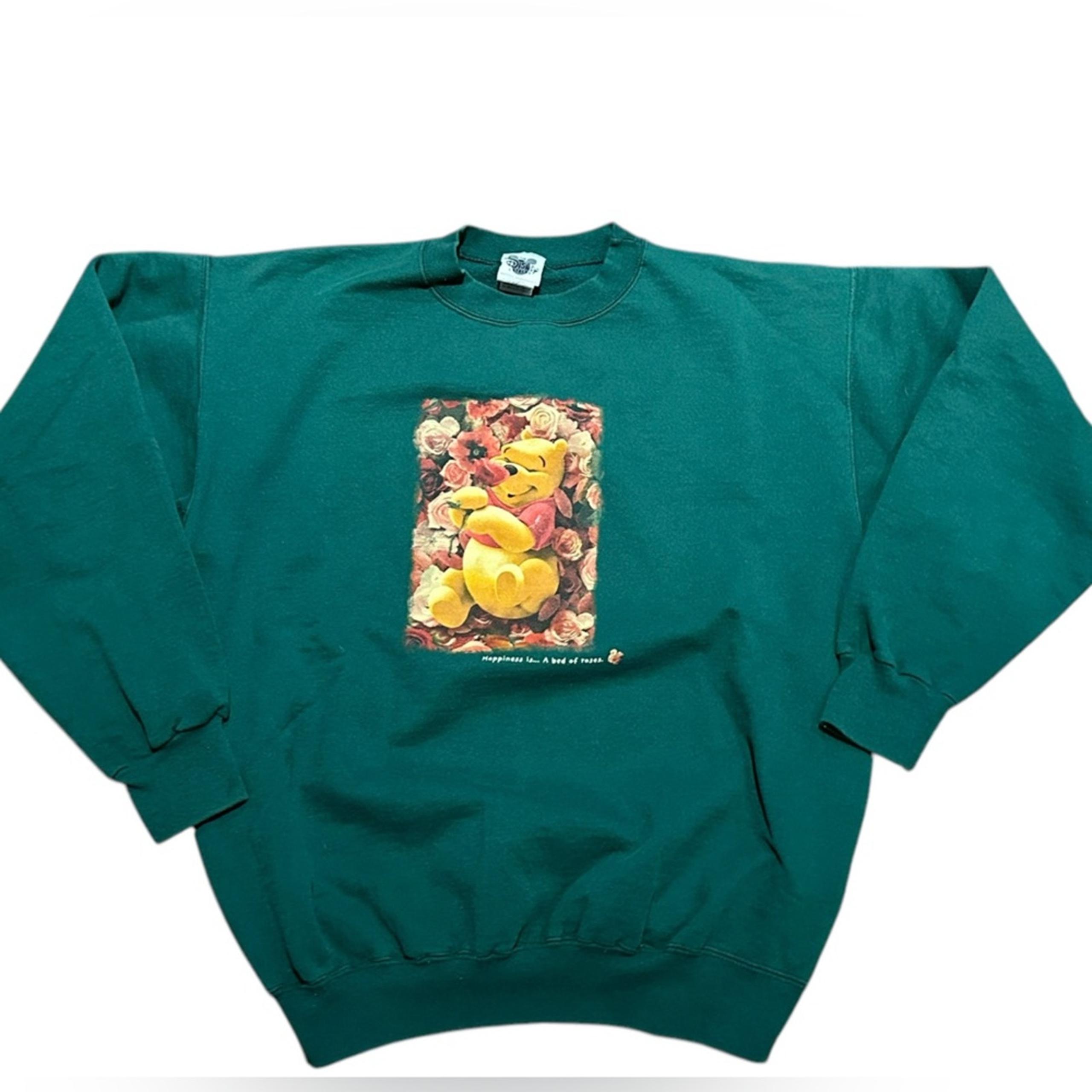 Vintage Disney Store Winnie the Pooh Green Sweatshirt Womens Medium Made in USA