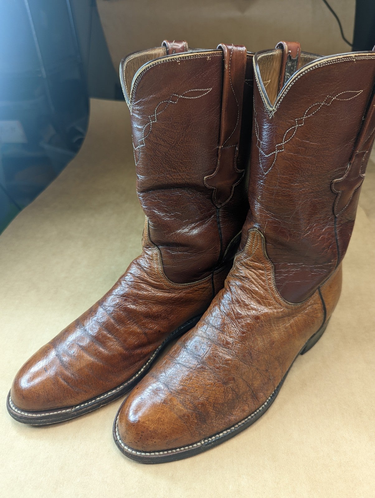 Lucchese Boots men's size 8.5EE Exotic Genuine Cognac Brown Smooth Ostrich class