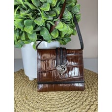 BRIGHTON Brown Crocodile Crossbody Organizer Wallet Bag Purse Silver Heart