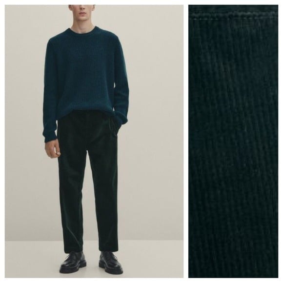 NWT. Massimo Dutti Man Green Lab Corduroy Trousers with Drawstring. Size 36.