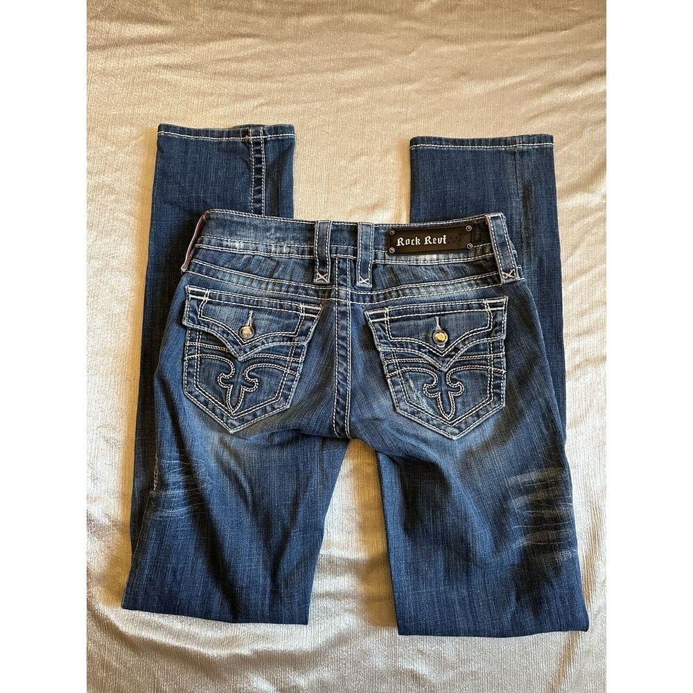 Rock Revival Womens Sz 27 Celine Straight Blue Jeans Mid Rise Medium Wash