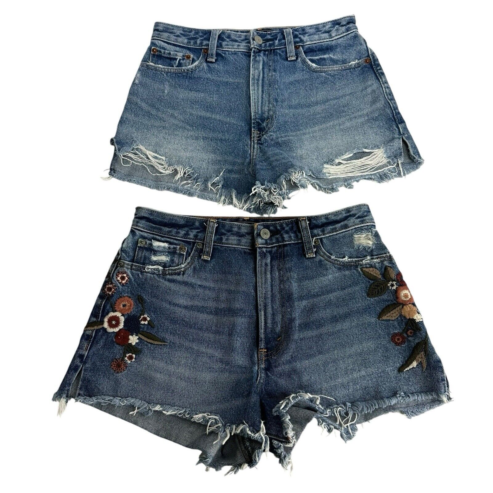 abercrombie fitch annie high rise floral embroidered shorts size 26 lot of 2