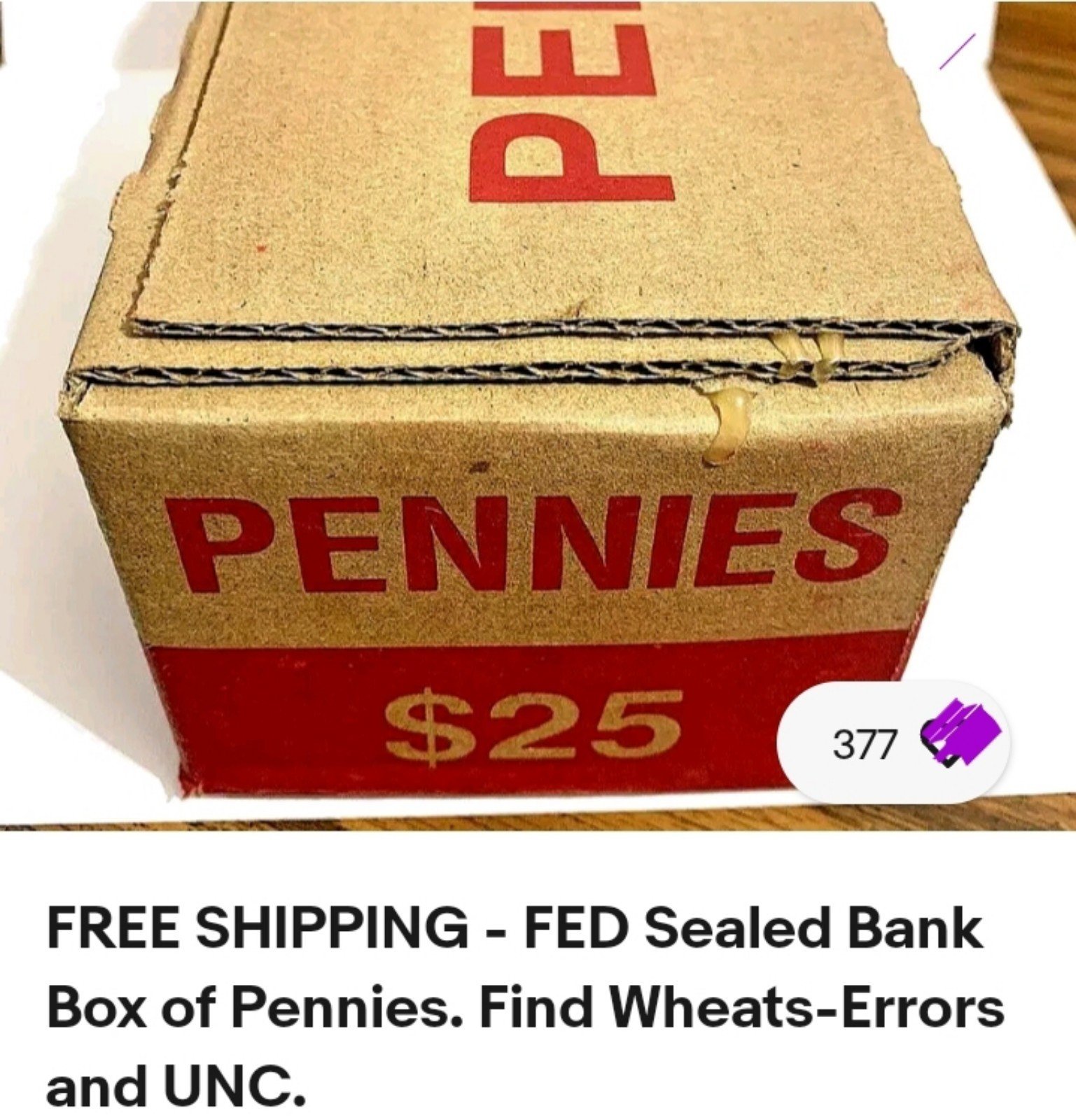 Bank box penny rolls Loomis  wrapped 50 cents - detail