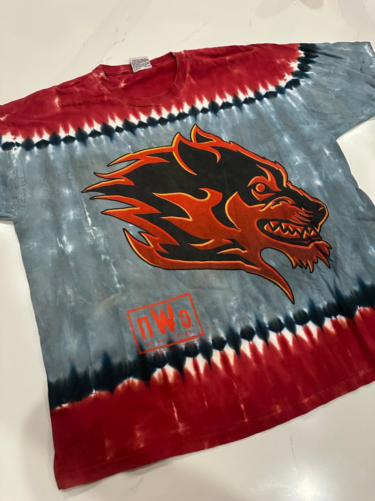 Vintage WCW NWO Wolfpack 4 Life Liquid Blue Tie Dye T-Shirt