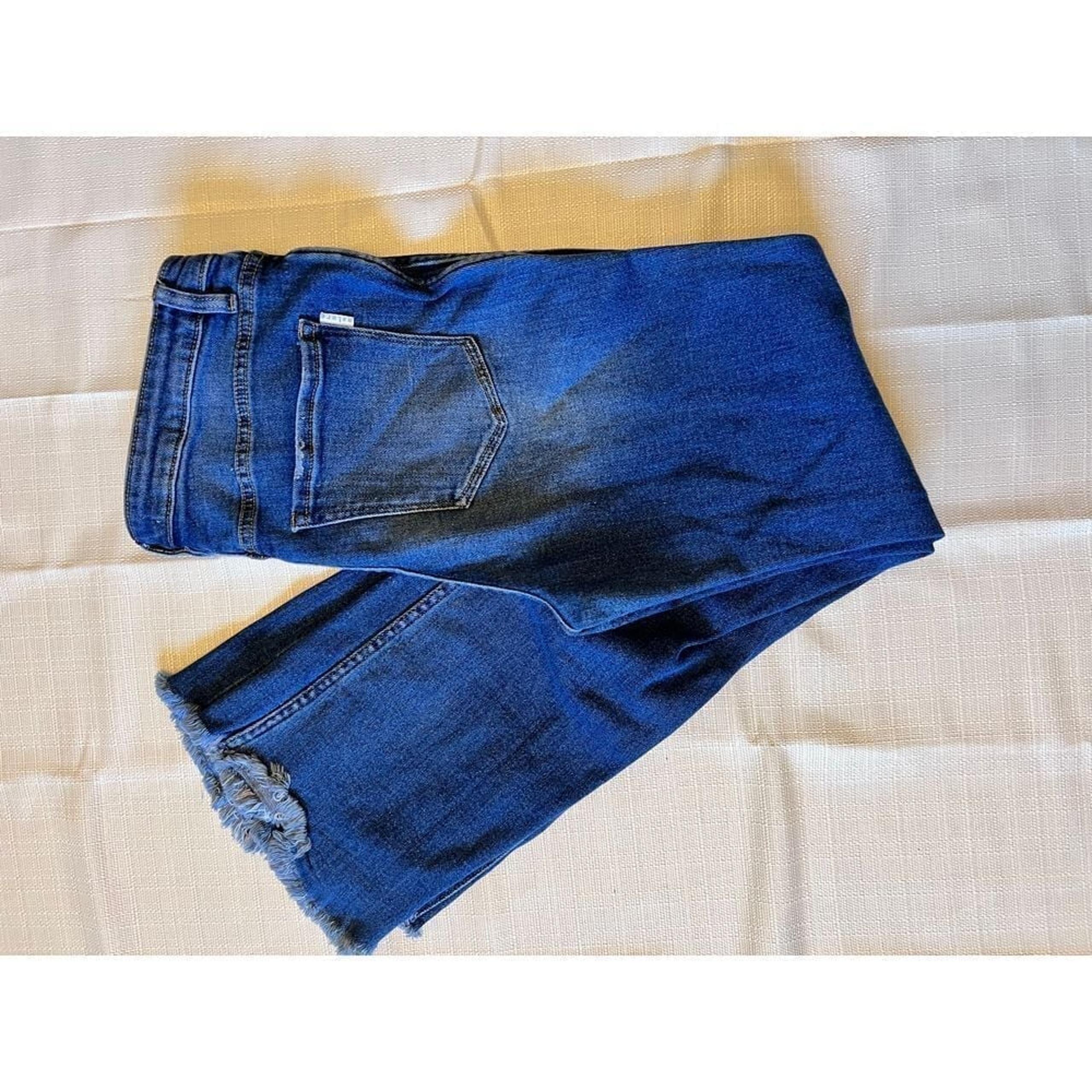 Nature women's jeans high rise flare frayed hem Size 13 dark wash stretch