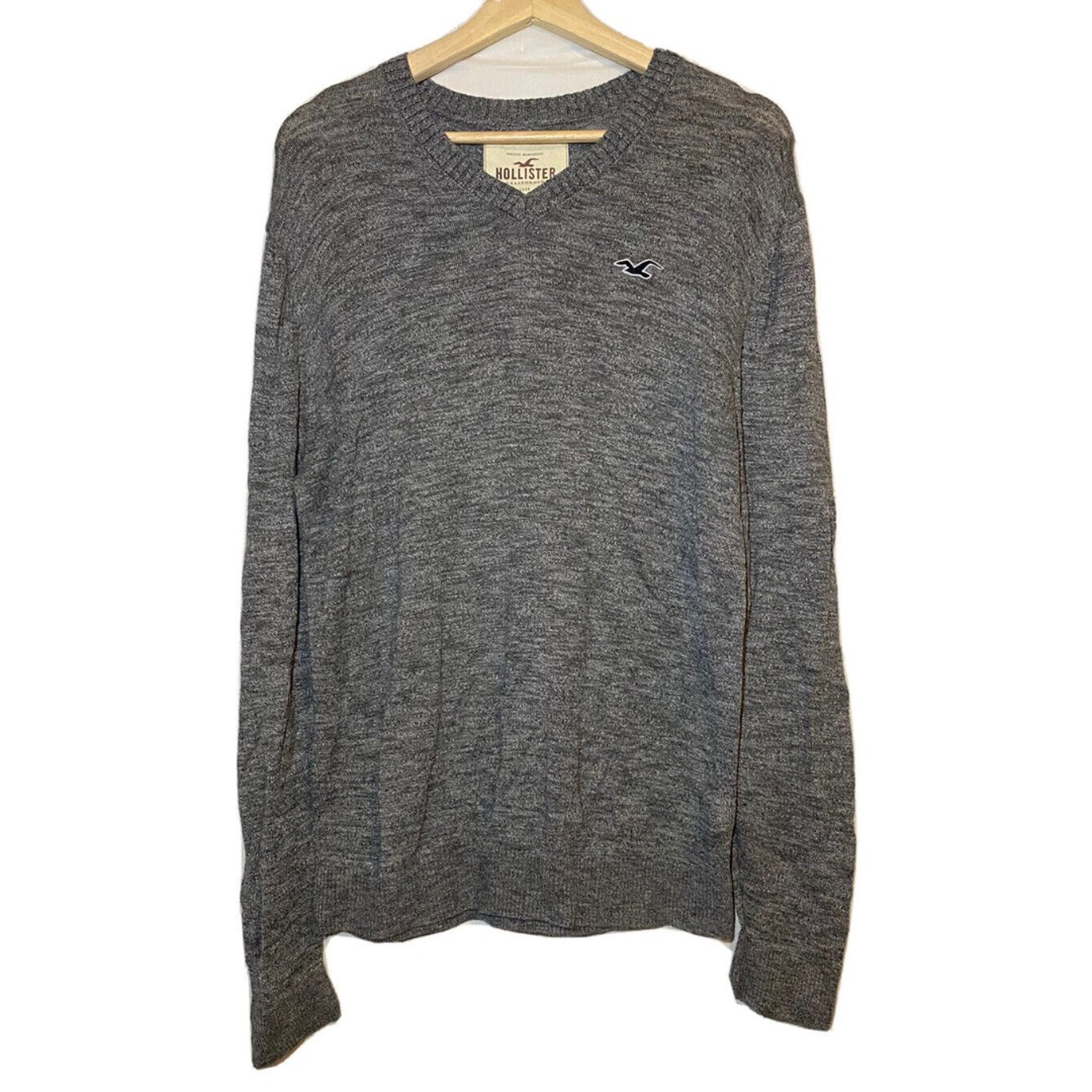 Hollister V Neck Sweater Men Size Large Gray Cotton Viscose Nylon Blend