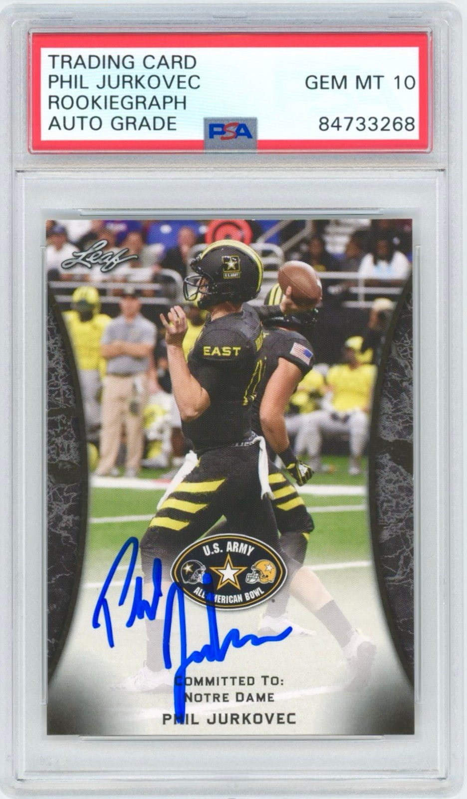 Phil Jurkovec 2018 Autographed Leaf Rookie RC Signed Auto PSA 10 Notre Dame #51