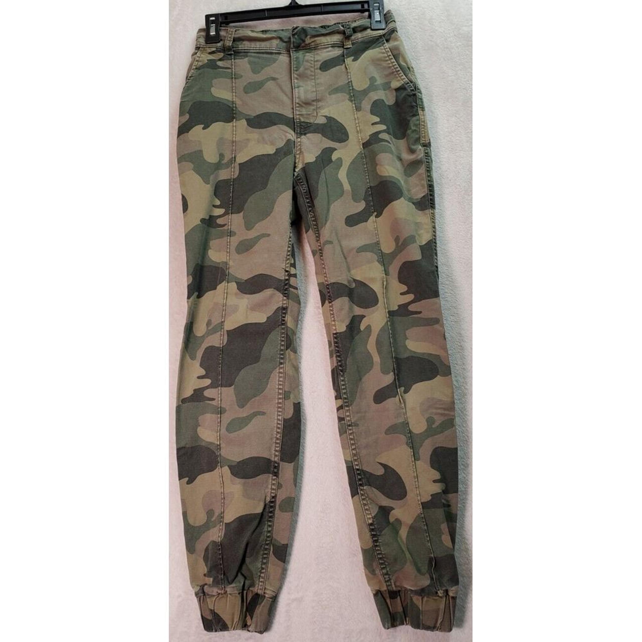 Hollister Joggers Pants Womens Small Green Camo Print Flat Front Slash Pockets