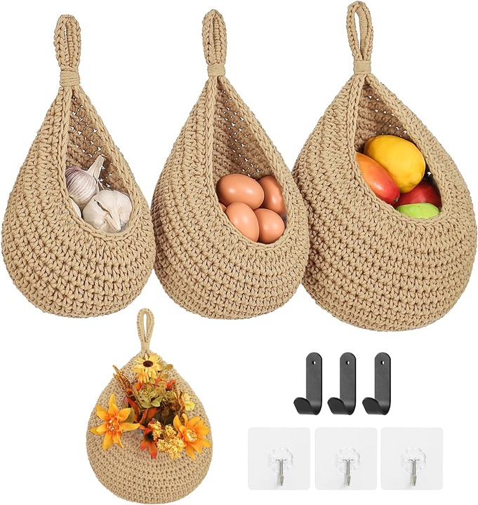 Vegetable Hanging Basket for Home Wall Potato Onion Storage Linen