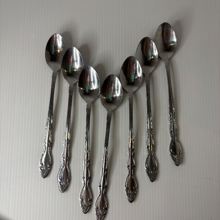 7 Oxford Hall Tally Ho Stainless Steel Ice Tea Spoons ~ Flatware, Silverware