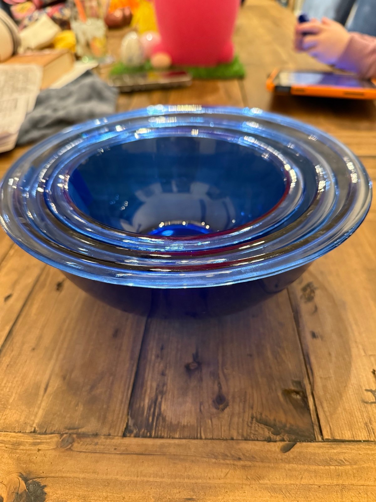 Vintage Pyrex Clear Cobalt Blue Mixing Bowls: 2.5 L, 1.5 L, 1 quart
