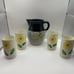 Vintage hand painted pitcher with 4 juice cups