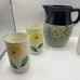 Vintage hand painted pitcher with 4 juice cups