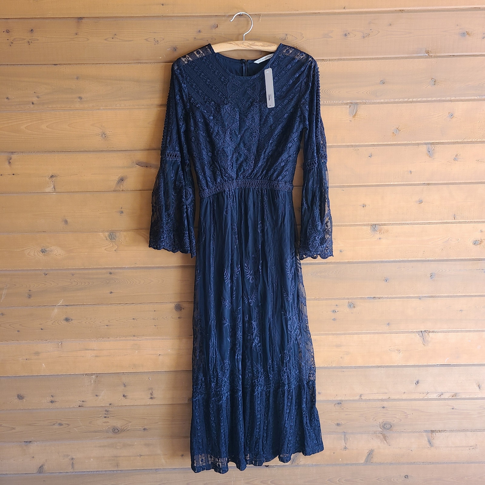 Soft Surroundings Yasmin Dress Black Lace Boho NWT Size 4 Holiday Party Maxi