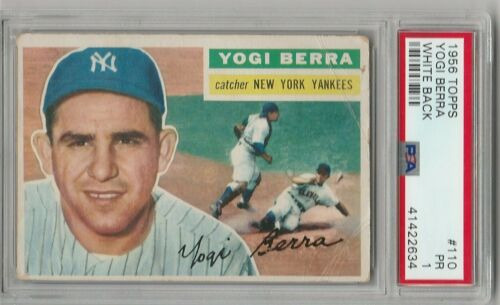 1956 TOPPS #110 YOGI BERRA WHITE BACK WB NEW YORK YANKEES HOF PSA 1 PR RARE SP