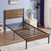 Platform Full Bed Frame with Rustic Vintage Wood Headboard and Footboard