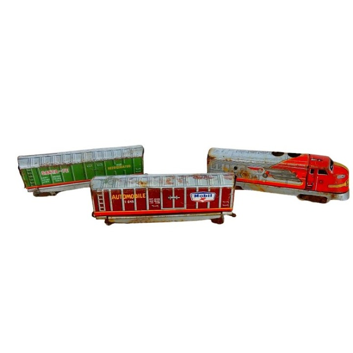 Lot of three vintage tin lithograph toy trains