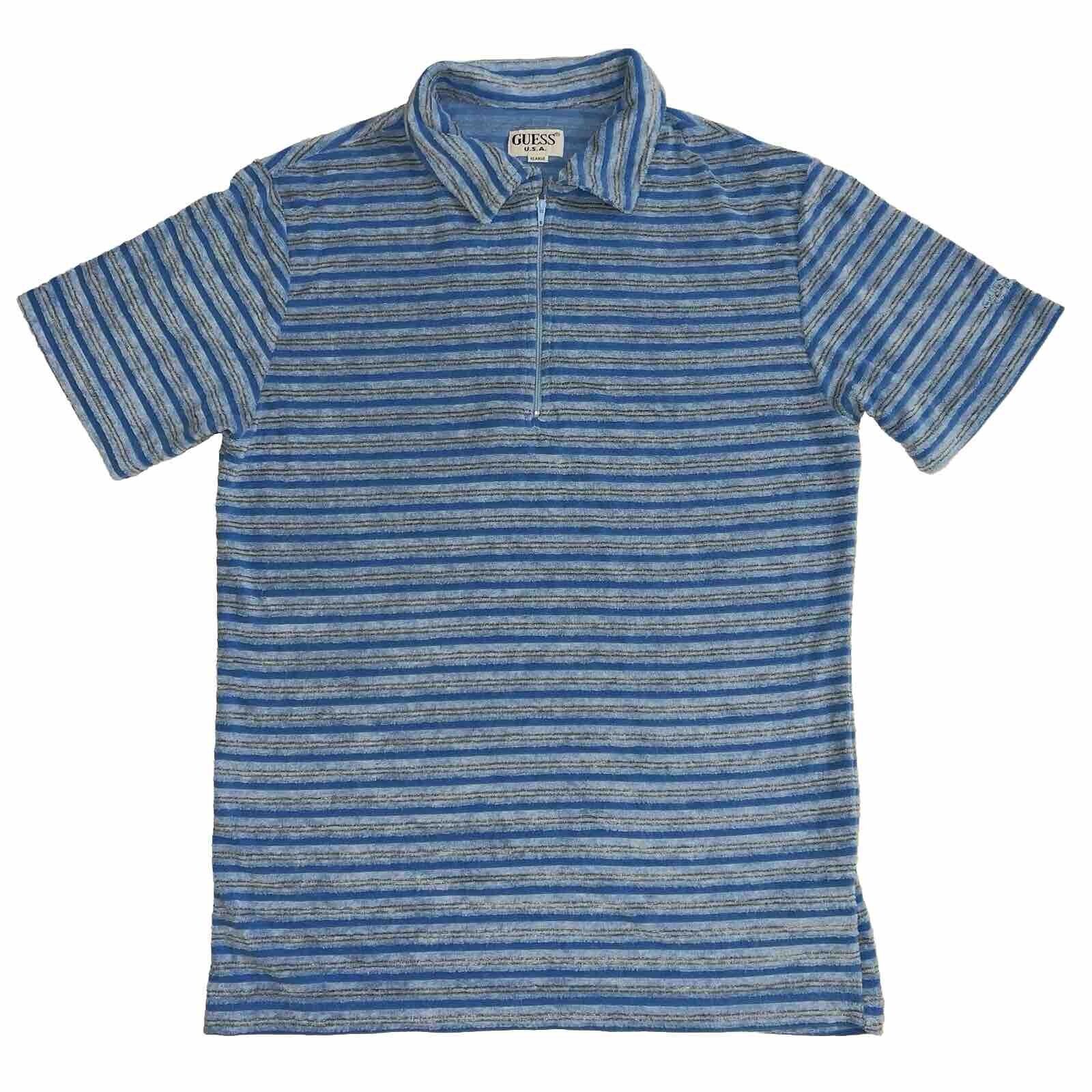 Vintage Guess USA quarter zip Terry Polo Shirt Men's XL streetwear striped