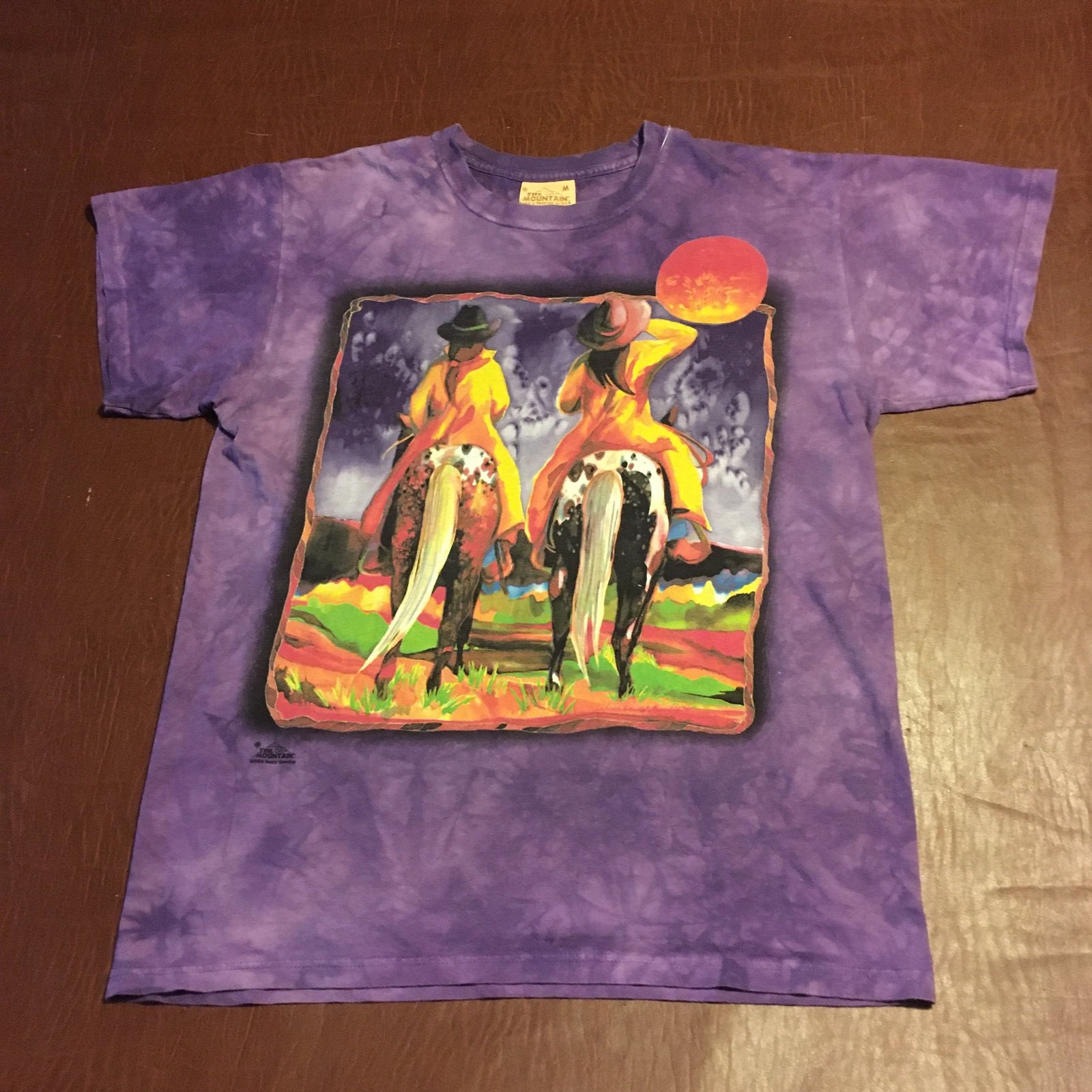 Vintage The Mountain Horse Painted Scene Rare Graphic Tee T Shirt Purple M