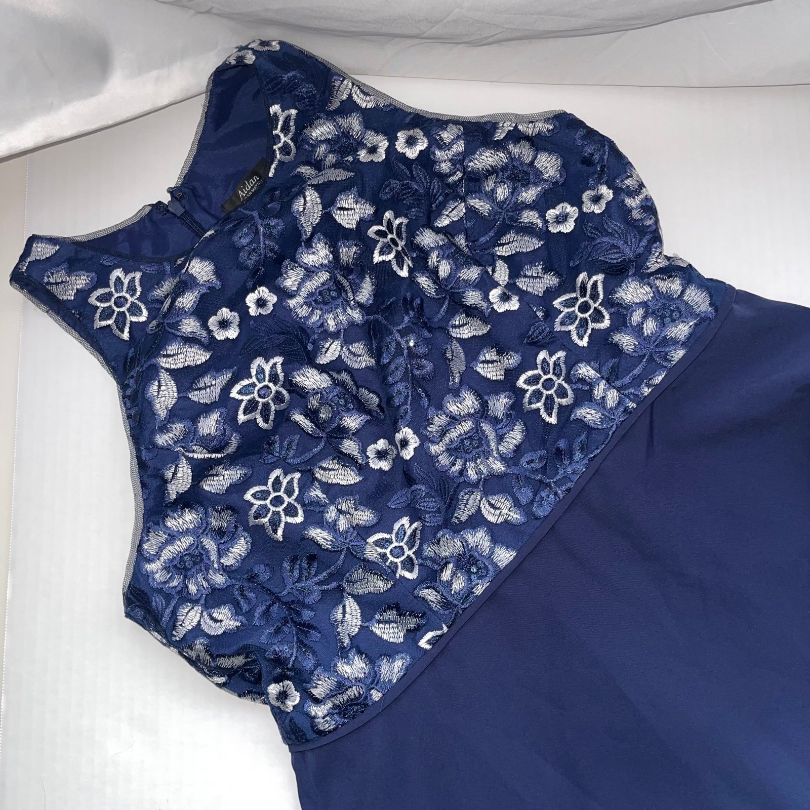 Aidan Mattox Womens Blue Floral Embroidered Lace Evening Gown High Low Hem Sz 14