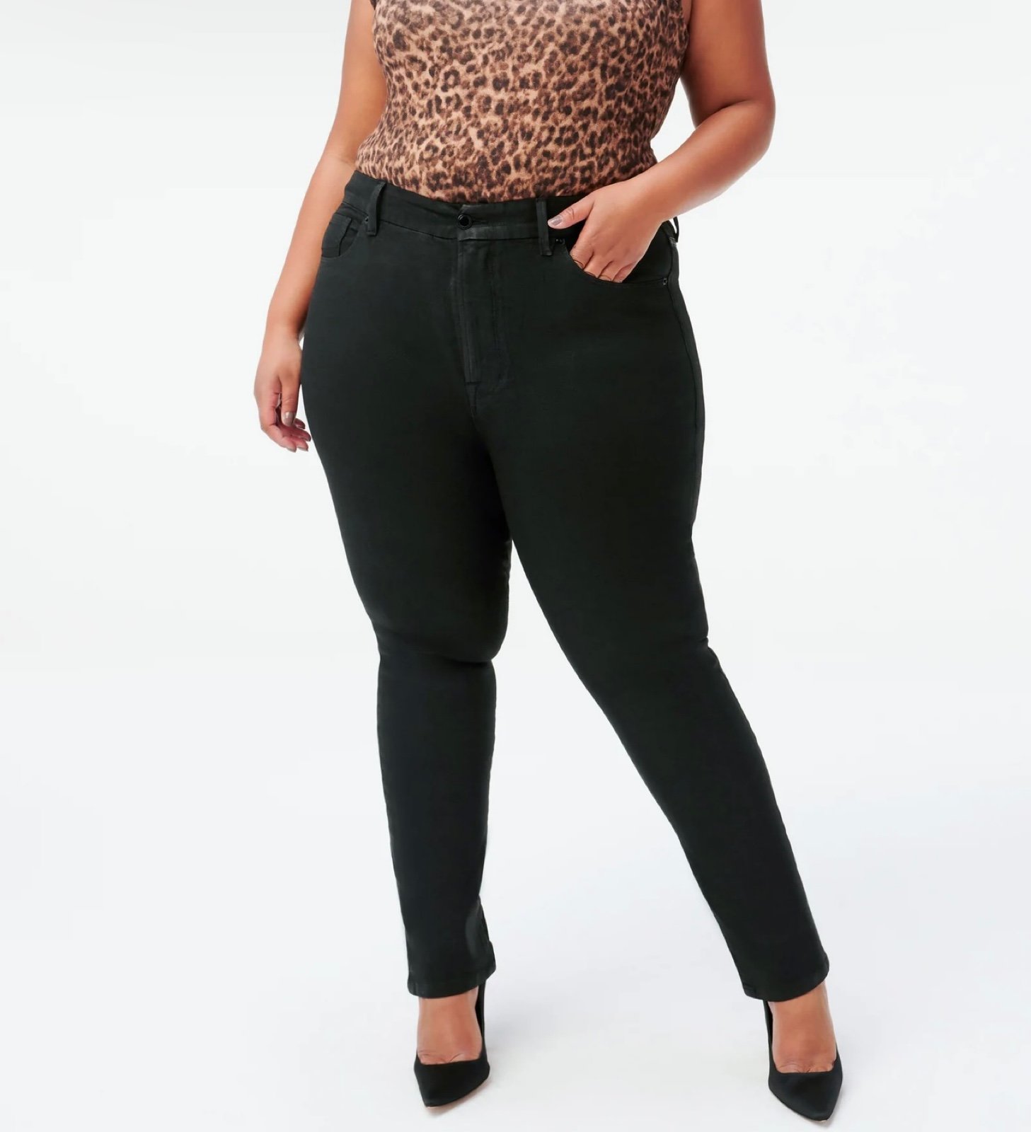 GOOD AMERICAN Good Classic Plus Size Black Coated Jeans Size 18 NEW