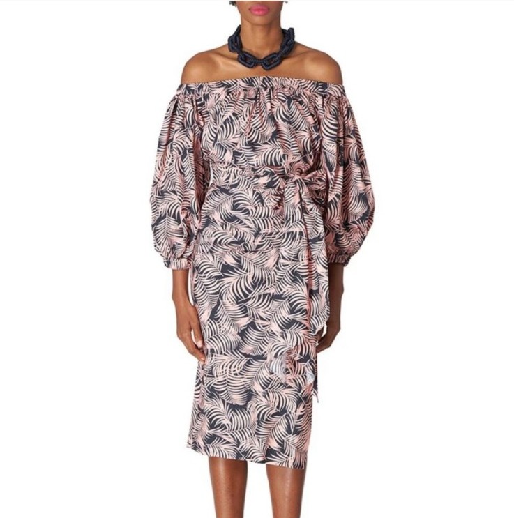 Carolina Herrera Off shoulder puff sleeve ruched midi dress