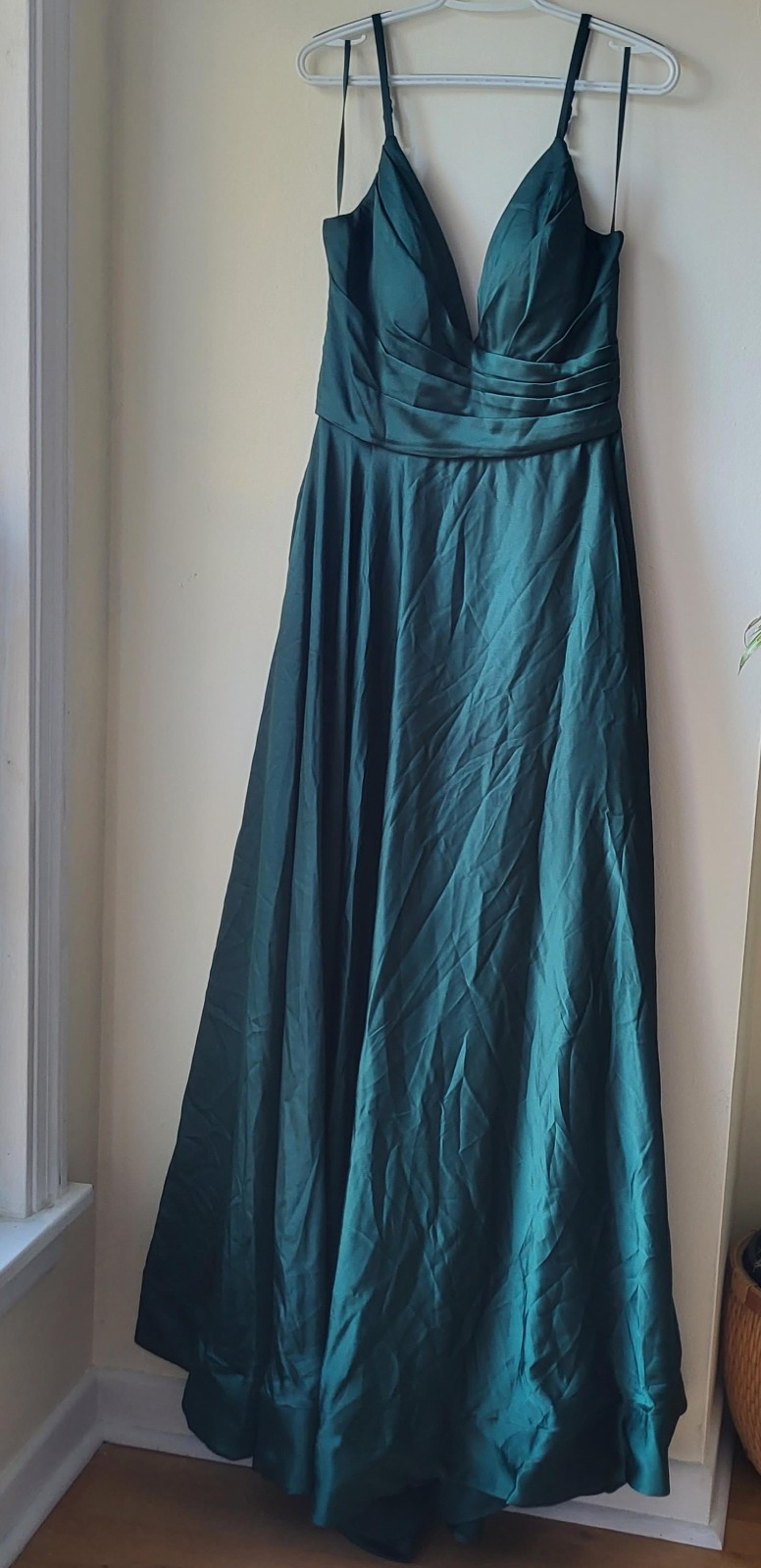 La Femme 31505 Satin A-Line Maxi Ball Gown Dress Woman 12 Teal-Prom Formal Gala