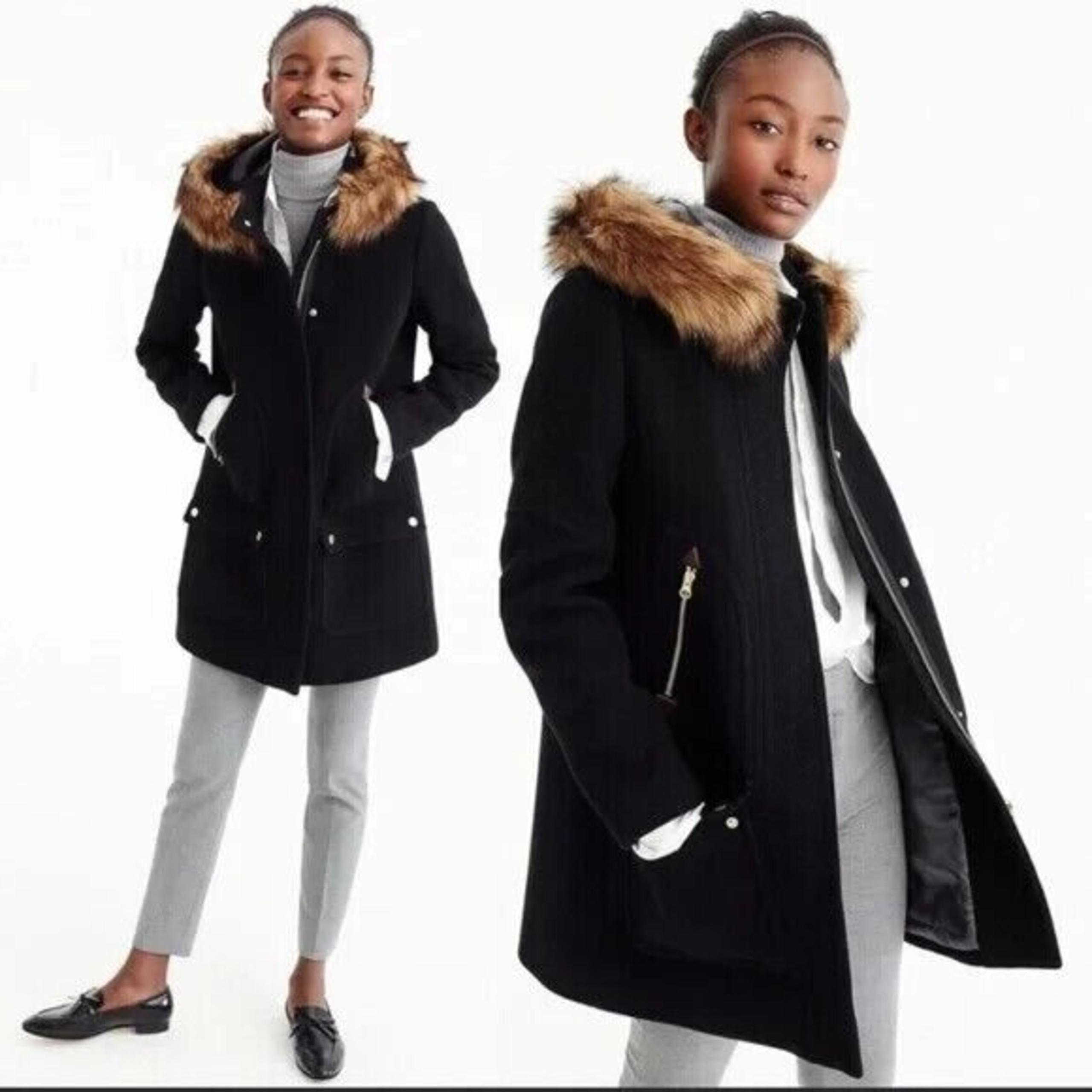NWT J.Crew Tall Chateau Parka in Black Italian Stadium-cloth Wool Coat 16T