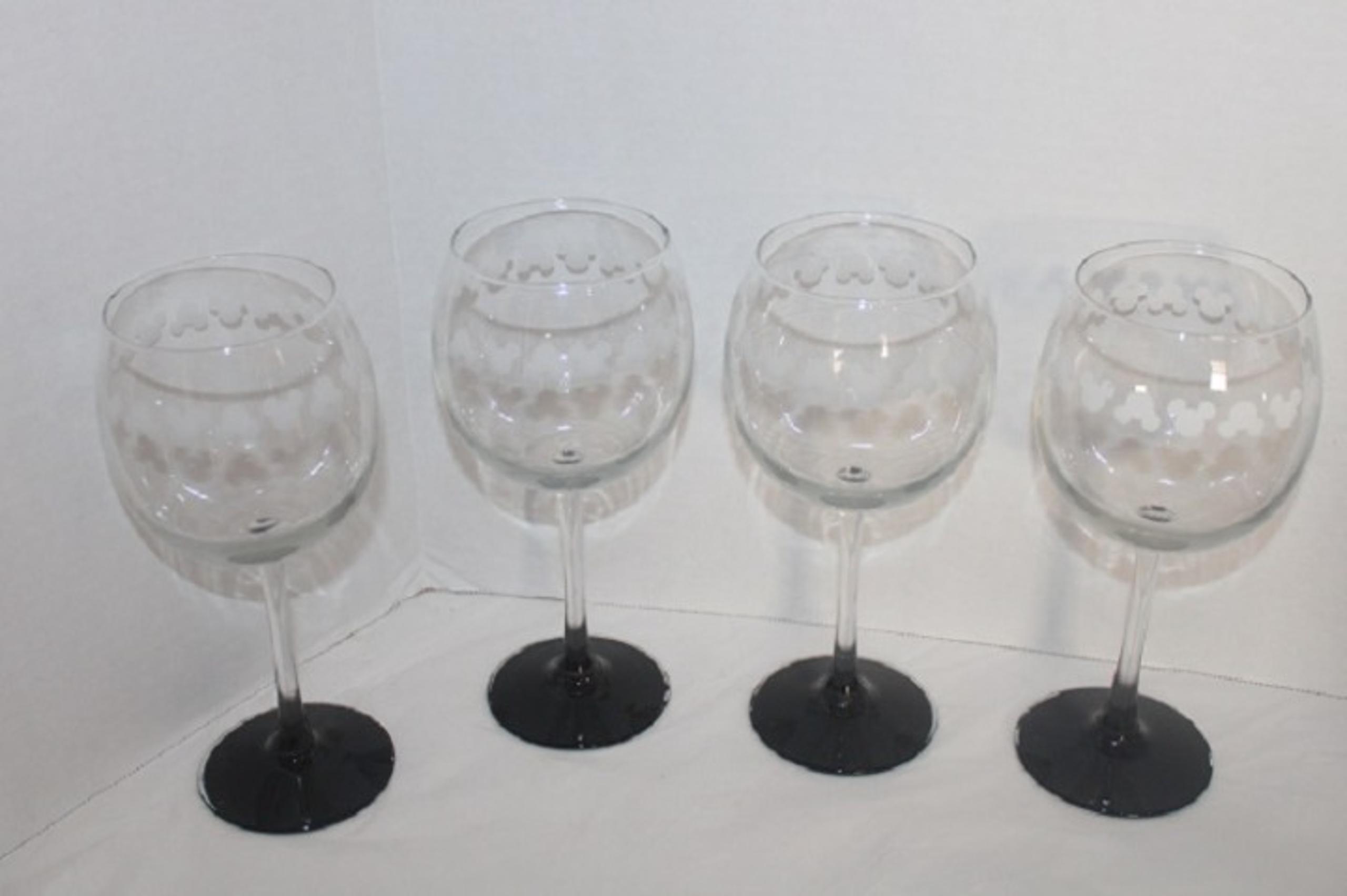 Disney Mickey Ears Black Stem Wine Glasses (4)