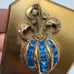 Vintage Golden Blue Rhinestone Stylized Fleur-de-lis Mirror Powder Compact