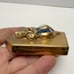 Vintage Golden Blue Rhinestone Stylized Fleur-de-lis Mirror Powder Compact