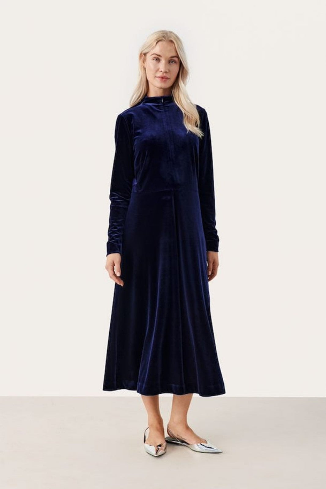 Victor Costa Vintage 80s 90s Blue Velvet Dolman Sleeve Swing Dress sz L-XL