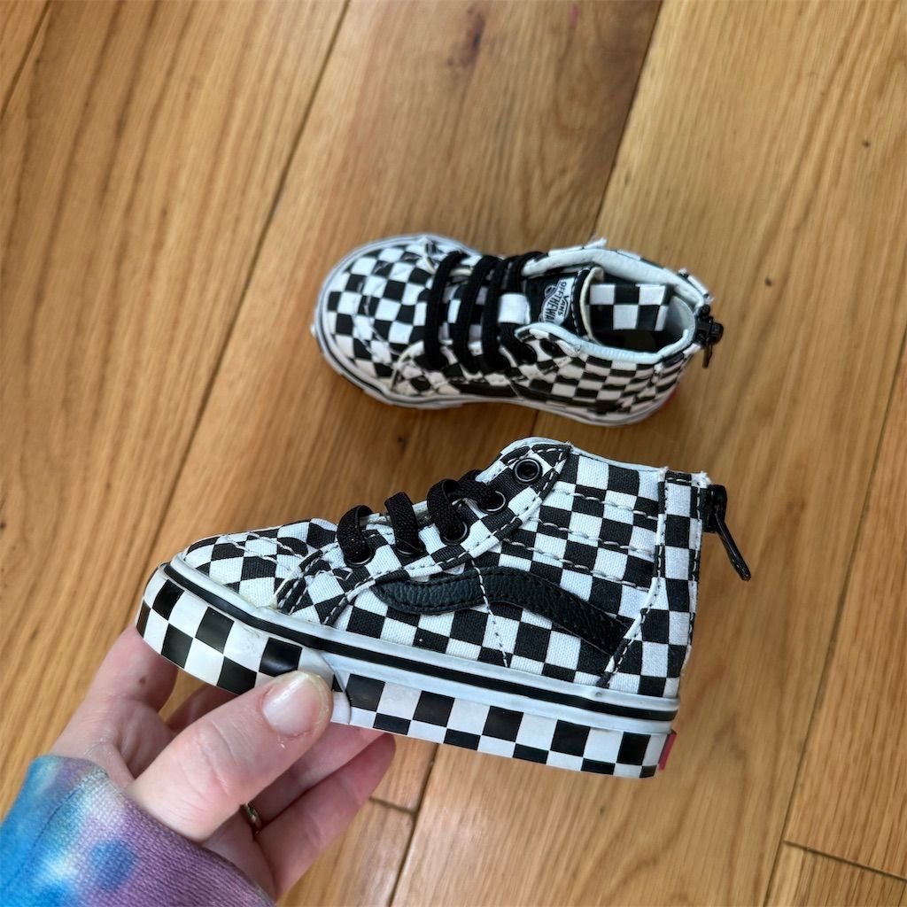 Vans Sk8-Hi Checkerboard Infant Crib Shoes Black High Top - Size 4C
