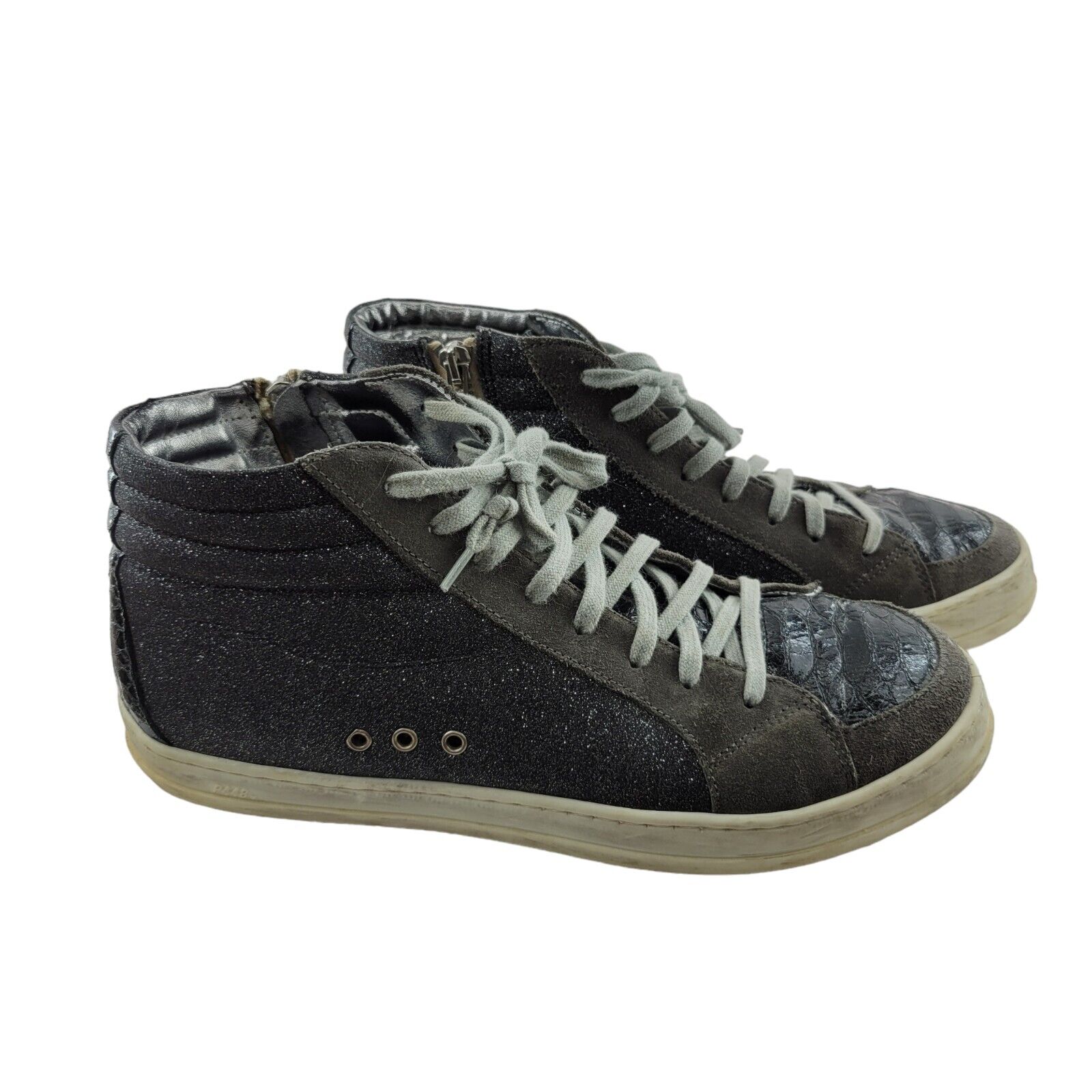 P448 Womens High Top Sneakers Size 40 9-9.5 Gray Suede Glitter Skate Shoes