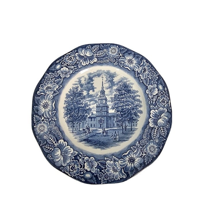 Vintage Ironstone Dinner Plate Staffordshire Liberty Blue Independence Hall 10