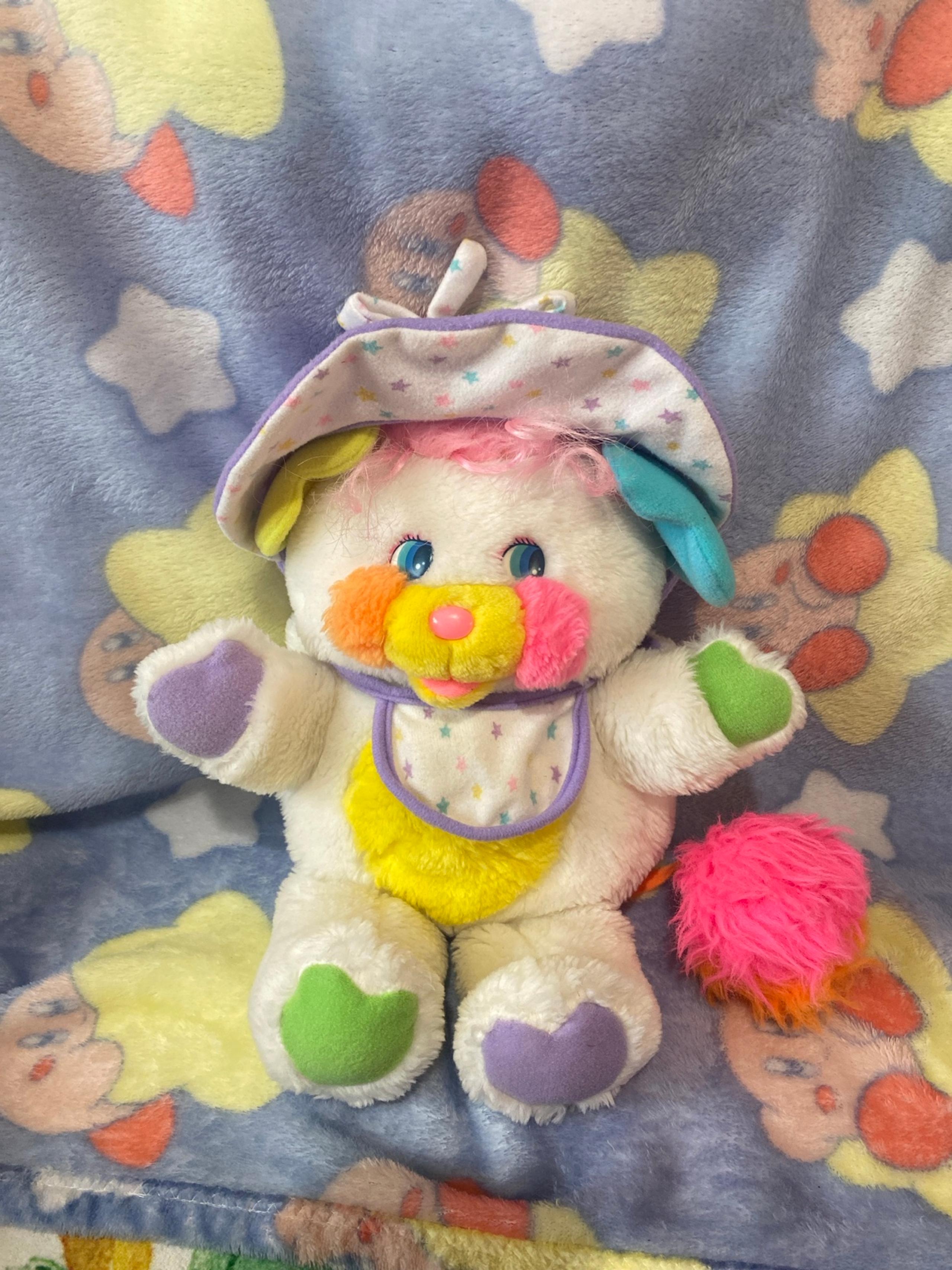 Vintage Mattel Baby Bibsy Popples Plush White Stuffed Animal 1986 Bonnet