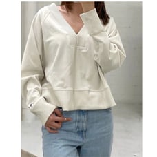 Champion Women's Soft Touch Rib Mix V-Neck Cropped Pullover Natural
