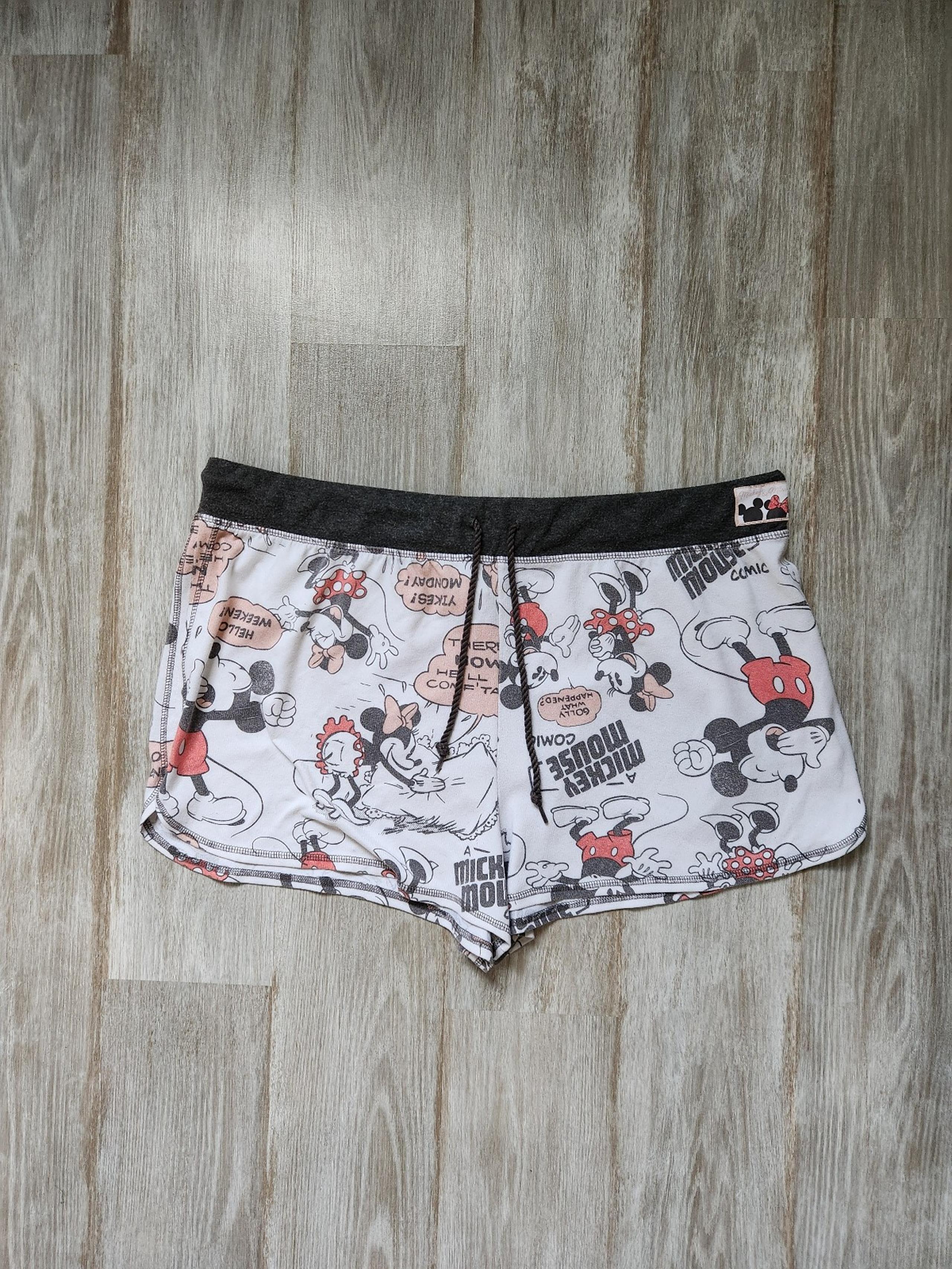 Disney Sleepwear Shorts Mickey & Minnie White Gray Stretch Drawstring Sz 2X