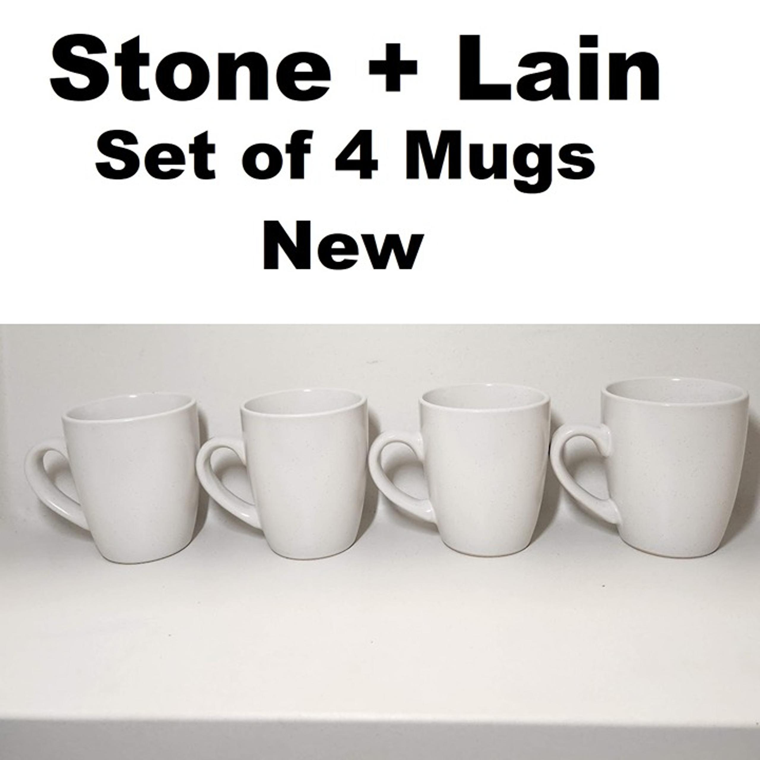 NEW Stone Lain 4 Piece Stoneware mugs cups Coffee Tea  Dinnerware Set White