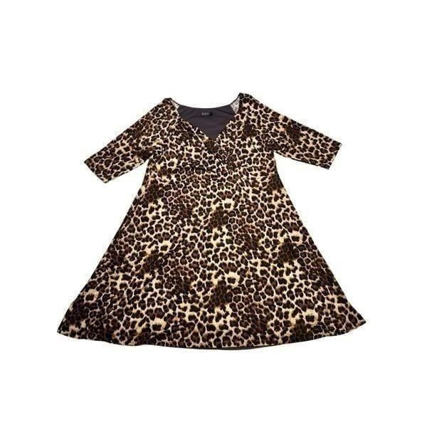Igigi dress women’s 22/24 animal print 1/2 sleeve faux wrap knee length stretchy