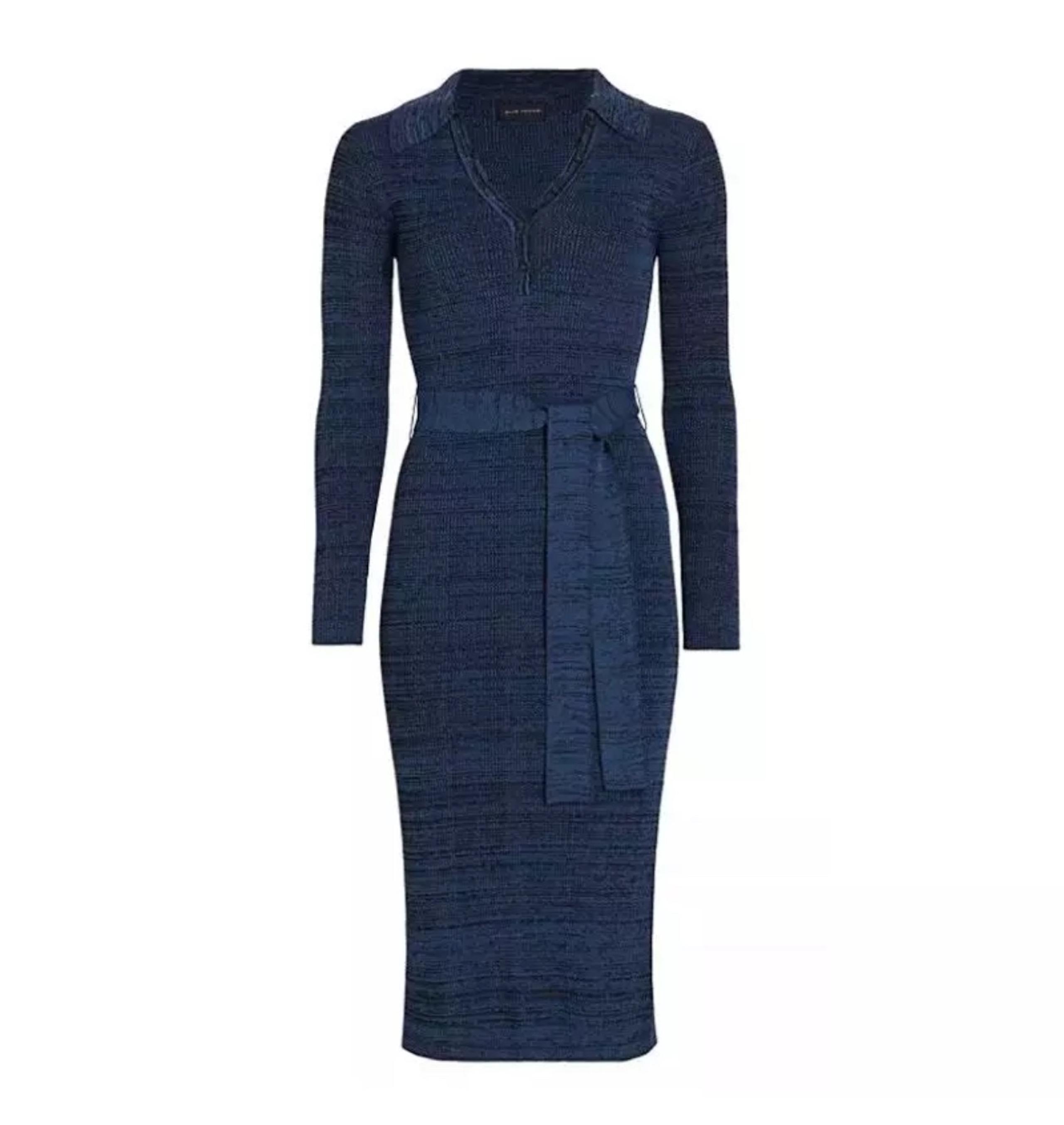 Elie Tahari Polo Stretch Knit Midi Dress in Navy Lapis Noir S