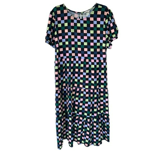 Sugarhill Brighton Polly Tiered Maxi Dress Dark Checkerboard Plus Size 18 GUC