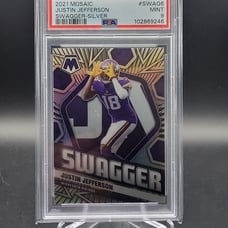 2021 Panini Mosaic Justin Jefferson Swagger Silver Prizm Graded PSA Mint 9
