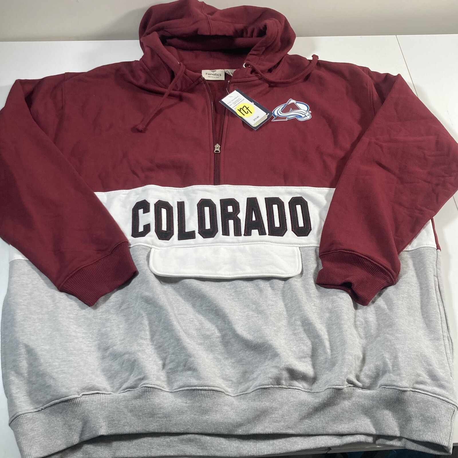 NEW Colorado Avalanche Hoodie 3XL Fanatics NHL Hockey Henley Kangaroo NWT