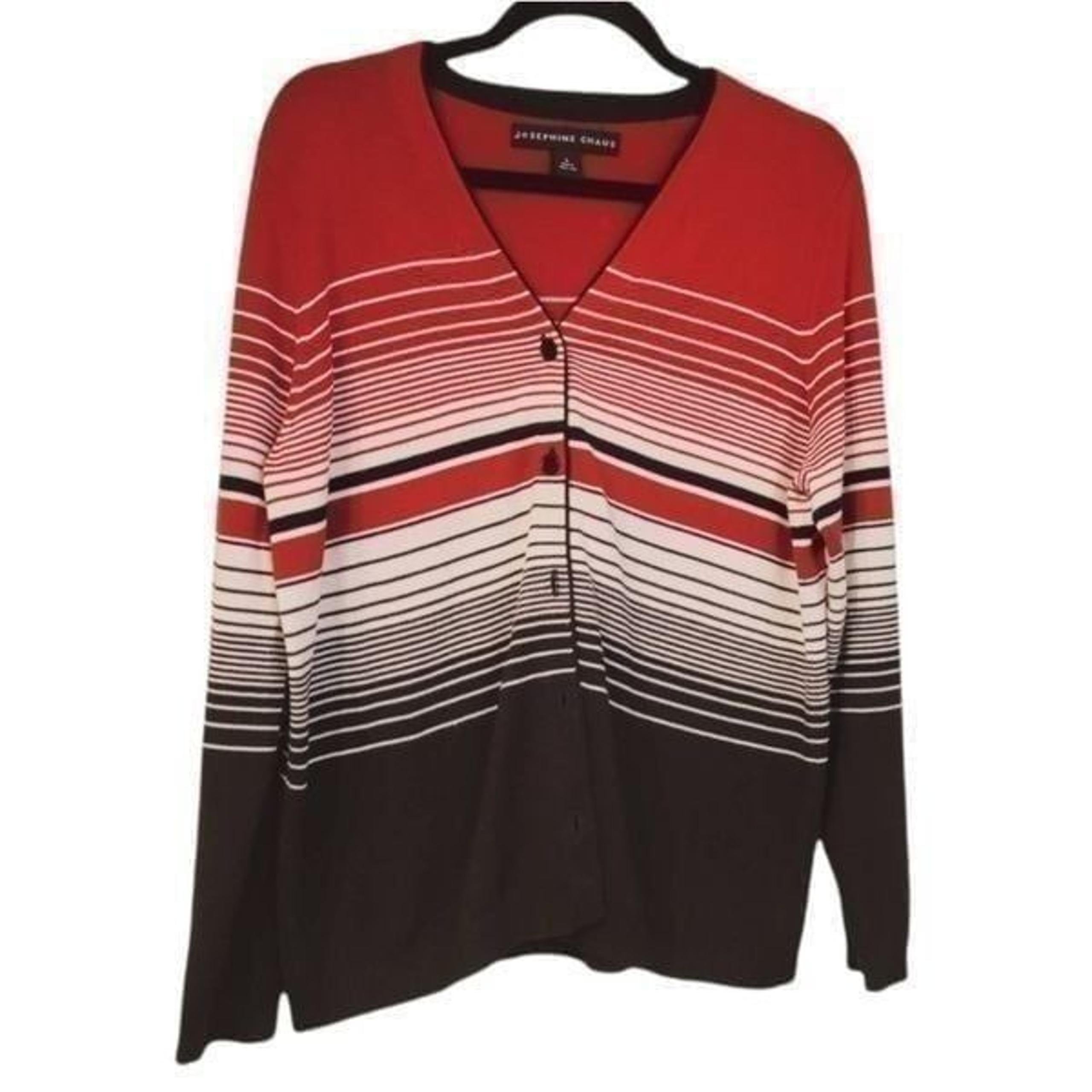 Women's large red black stripe cardigan Josephine Chaus career wear