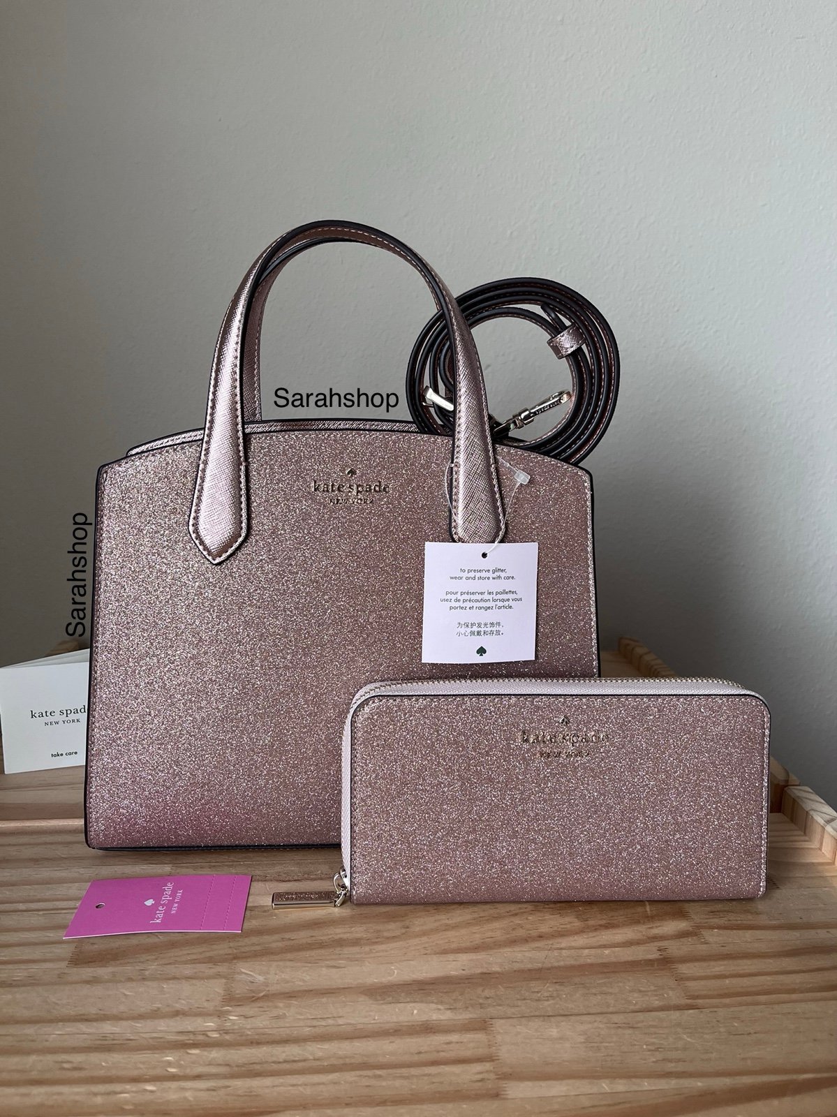 Kate Spade Tinsel glitter satchel set