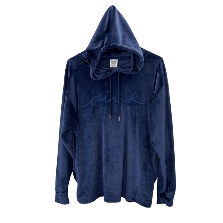 Pink Victorias Secret Hoodie Pullover S Oversized Blue Velour Spellout Logo