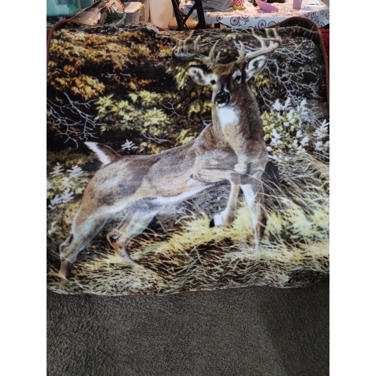 Vtg Deer Buck Forest Fleece Throw Blanket Northwest Trophy